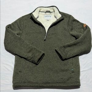 Orvis Men's Olive Green Half-Zip Sherpa-Lined Fleece Pullover Size Small